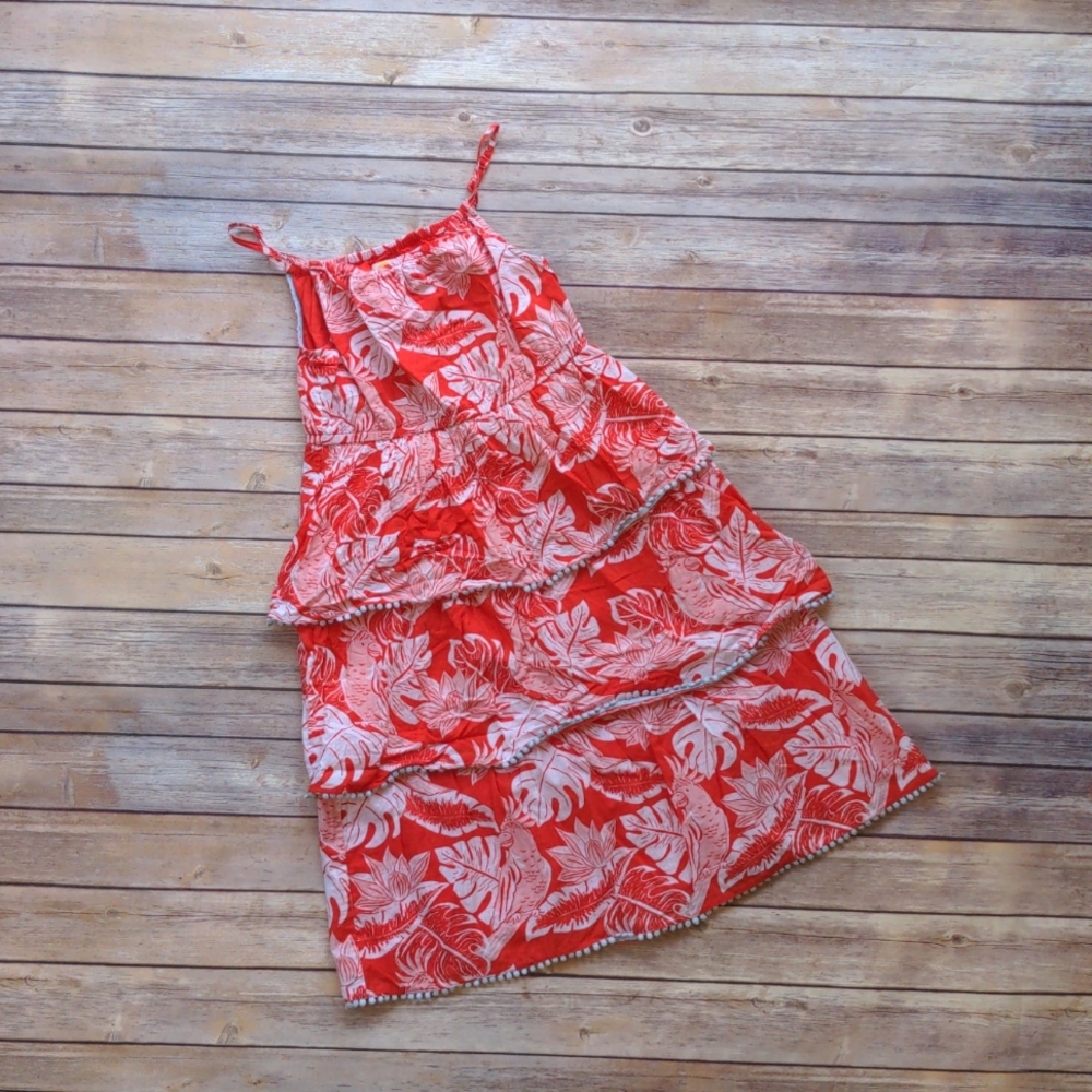 Boden Teired Woven Sleeveless Summer Dress in Parakeet Print -Size 9-10y